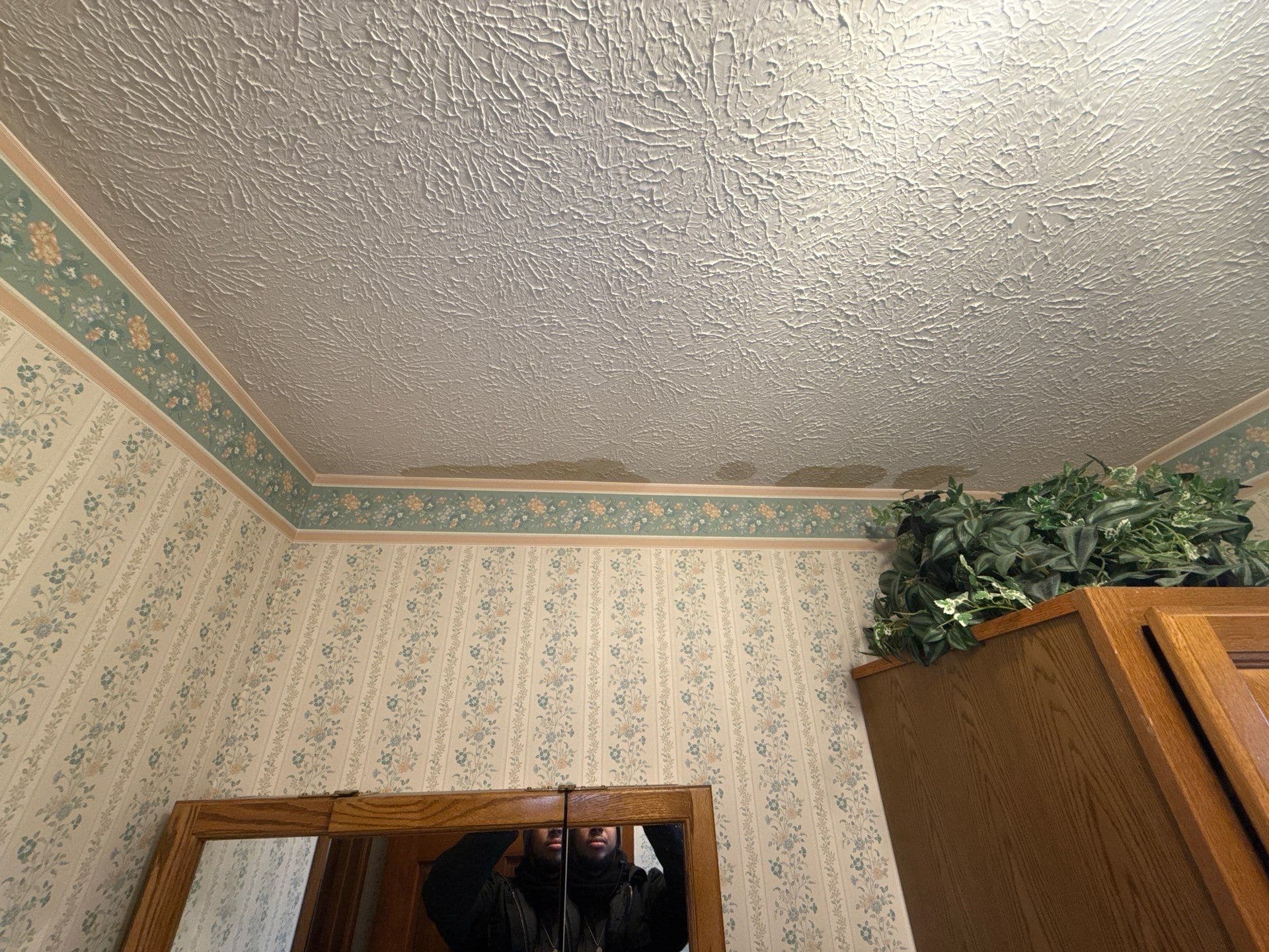Ceiling Damage Leak Locate Drip All-Pro Plumbing Kokomo IN Ceiling water damage and staining from hidden plumbing leak in Kokomo Indiana home found by All-Pro Plumbing