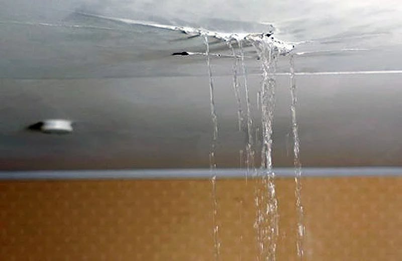 Ceiling Damage Leak Locate Drip All-Pro Plumbing Kokomo IN Water streaming from cracked ceiling - All-Pro Plumbing Kokomo leak detection