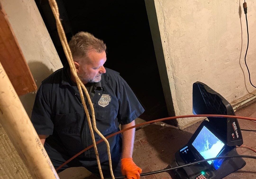 62 Basement Camera Inspection Sewer Inspections Evaluations Sewer Repair Home Buyer All-Pro Plumbing Kokomo IN Basement sewer camera inspection by All-Pro Plumbing master plumber Kokomo Indiana