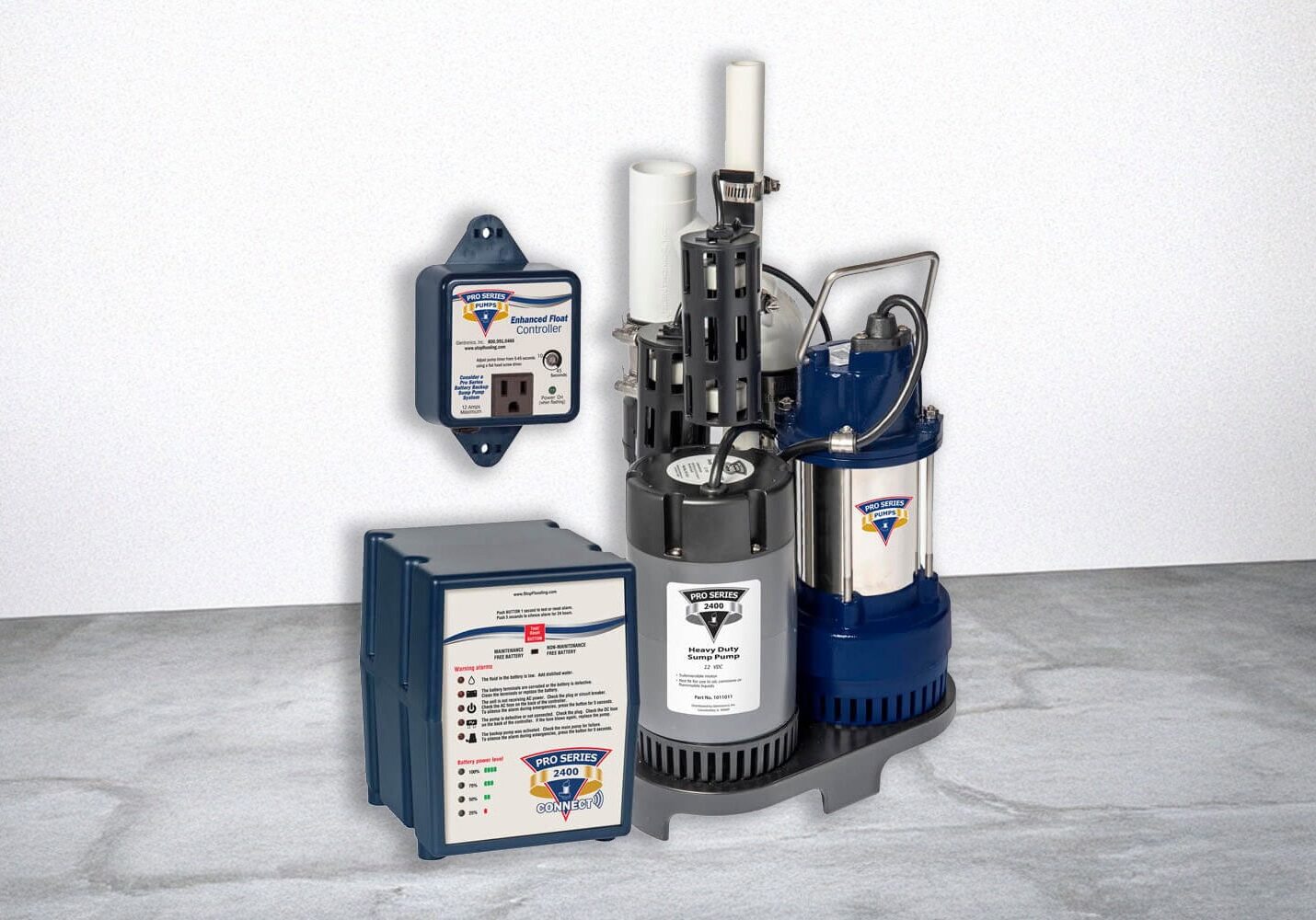 9 Sump Pumps Battery Back Up PHCC 2400 Combo Unit Pit rev PHCC Pro Series 2400 combo sump pump with battery backup for comprehensive basement flood protection from All-Pro Plumbing in Kokomo, IN
