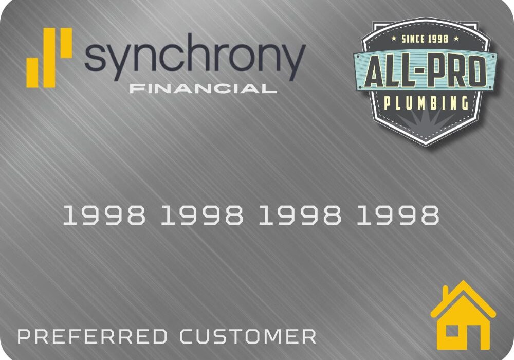 Synchrony Financial credit card design featuring All-Pro Plumbing's logo for preferred customers.